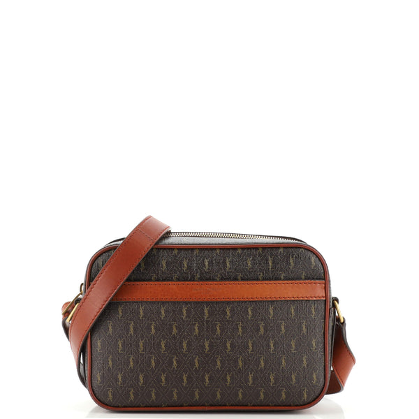 Saint Laurent Le Monogramme Camera Bag In Coated Canvas Os Technical -  Brown