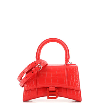 Balenciaga Hourglass Top Handle Bag Crocodile Embossed Leather XS