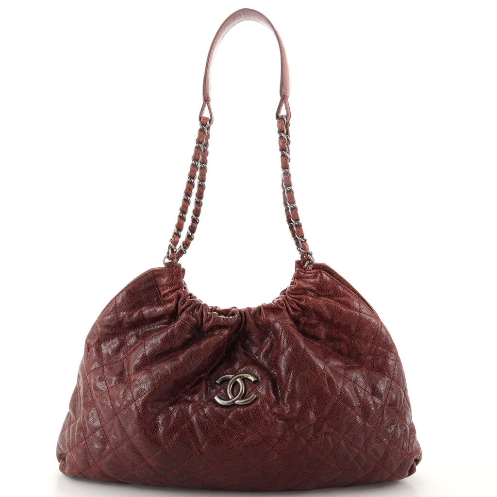 Chanel Glazed Caviar Leather Tote Shoulder Bag Brown with Aged Silver  Hardware