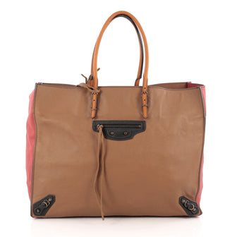Balenciaga Papier A4 Classic Studs Handbag Leather Medium Brown