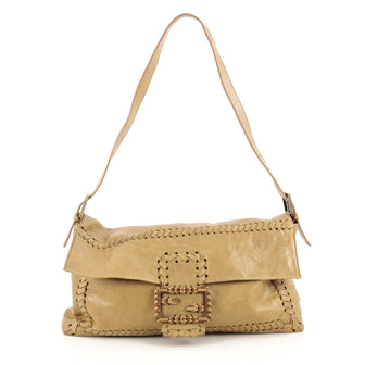 Fendi Giant Baguette Whipstitched Leather Yellow