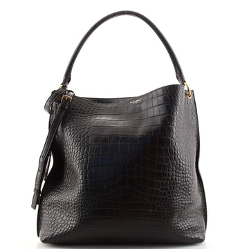 Saint Laurent Tag Hobo Crocodile Embossed Leather Medium