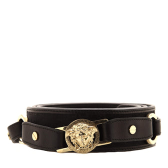 Versace Vintage Medusa Insignia Belt Leather and Jacquard Wide