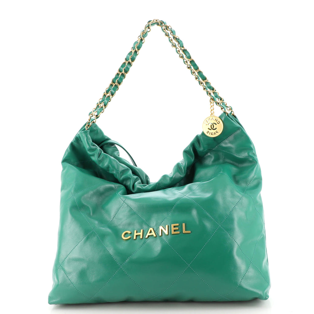 Chanel 22 Chain Hobo Quilted Calfskin Medium Green 1811334