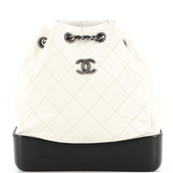 CHANEL Aged Calfskin Quilted Small Gabrielle Backpack Black White 211108