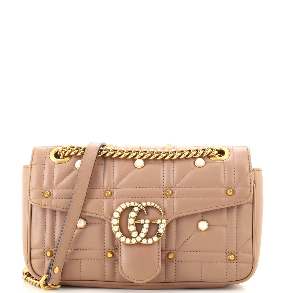 Gucci Pearly GG Marmont Flap Bag Embellished Matelasse Leather