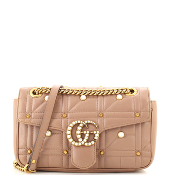 Gucci Pearly GG Marmont Flap Bag Embellished Matelasse Leather Small