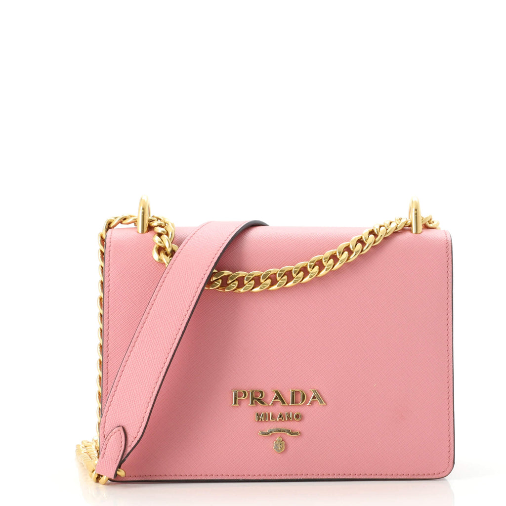 Prada Saffiano Pattina Flap Bag - Pink Shoulder Bags, Handbags