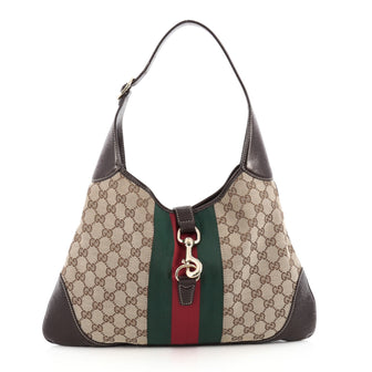 Gucci Web Jackie O Handbag GG Canvas Medium Brown