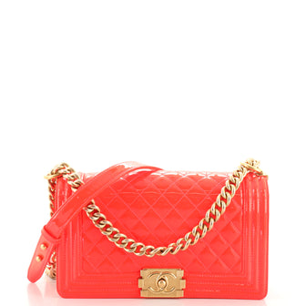 Chanel Boy Flap Bag Quilted Patent Old Medium
