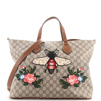 Gucci Convertible Soft Tote Embroidered GG Coated Canvas Medium