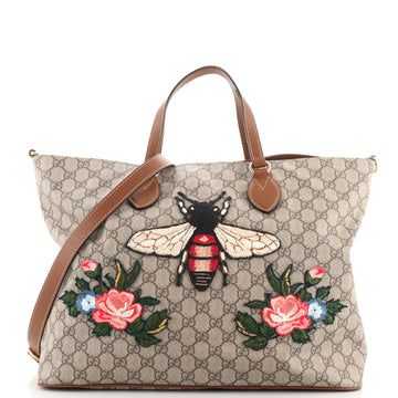 Gucci Convertible Soft Tote Embroidered GG Coated Canvas Medium
