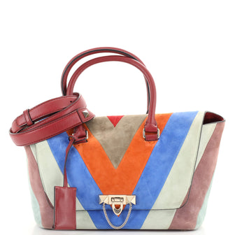 Valentino Garavani Demilune Flap Satchel Chevron Suede Small