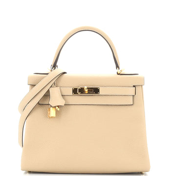 Hermes Kelly Handbag Light Clemence with Gold Hardware 28
