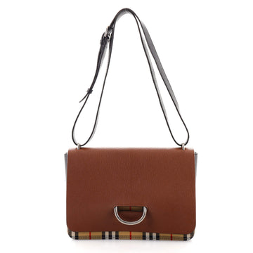 Burberry D-Ring Shoulder Bag Leather with Vintage Check Canvas Medium