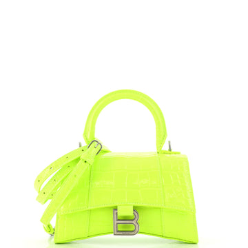 Balenciaga Hourglass Top Handle Bag Crocodile Embossed Leather XS