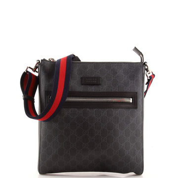 Gucci Web Strap Front Zip Messenger Bag GG Coated Canvas Medium
