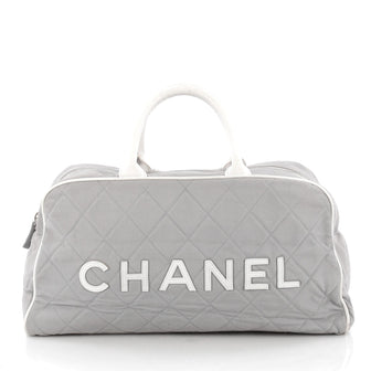 Chanel Vintage Logo Bowler Bag Quilted Canvas XL Gray 
