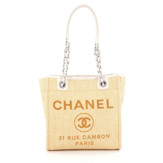 Chanel North South Deauville Chain Tote Canvas Small Yellow