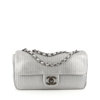 Chanel CC Chain Flap Bag Punched Leather Medium Gray 1822107