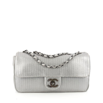 Chanel CC Chain Flap Bag Punched Leather Medium Gray 1822107