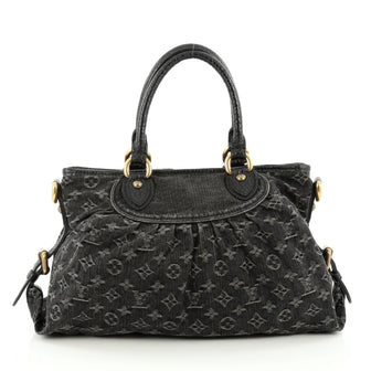 Louis Vuitton Neo Cabby Handbag Denim MM Black 1822115