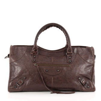 Balenciaga Part Time Classic Studs Handbag Leather Brown 1822611