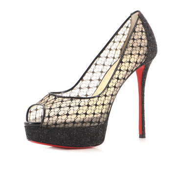 Christian Louboutin Women's Fetish Peep Pumps Suede and Lace 130