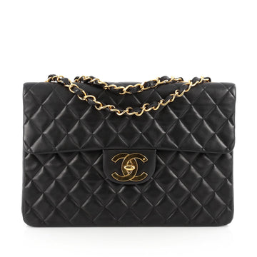 Chanel Vintage Classic Single Flap Bag Quilted Lambskin Maxi Black