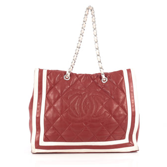 Chanel CC Shopping Tote Quilted Lambskin XL Red