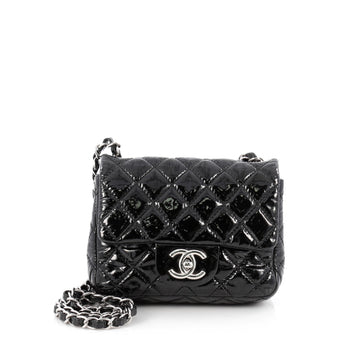 Chanel Square Classic Single Flap Bag Quilted Patent Mini Black
