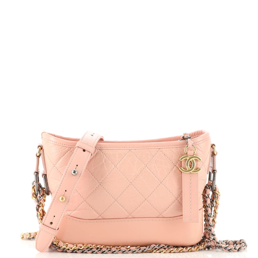CHANEL Gabrielle Small Aged Calfskin Leather Hobo Crossbody Bag Pink