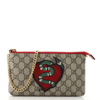 Gucci Chain Wristlet Wallet GG Coated Canvas with Applique