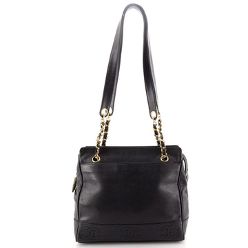 Chanel Vintage Stitched CC Shoulder Bag Caviar Small