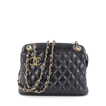 Chanel Vintage CC Charm Tote Quilted Lambskin Small Blue
