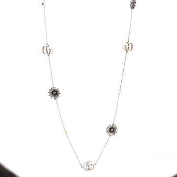 Gucci GG Running Charm Chain Flower Necklace Sterling Silver with Blue Topaz, Mother of Pearl and Resin