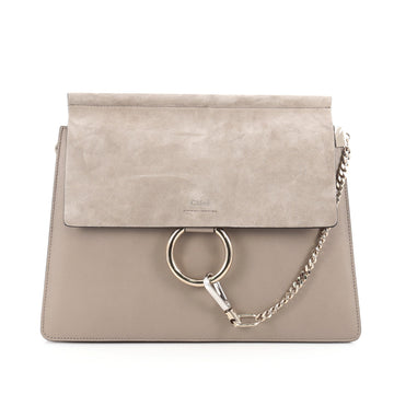 Chloe Faye Shoulder Bag Leather and Suede Medium Neutral