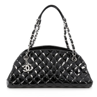 Chanel Just Mademoiselle Handbag Quilted Patent Medium Black 1824601
