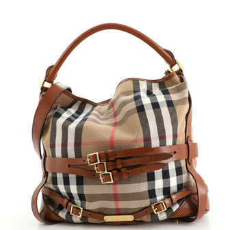 Burberry Bridle Gosford Hobo House Check Canvas Medium