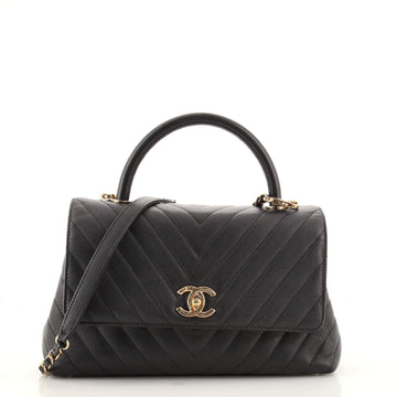 Chanel Coco Top Handle Bag Chevron Caviar Small