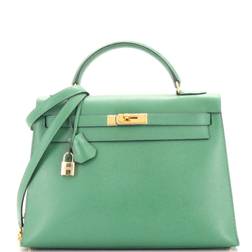 Hermes Kelly Handbag Green Courchevel with Gold Hardware 32