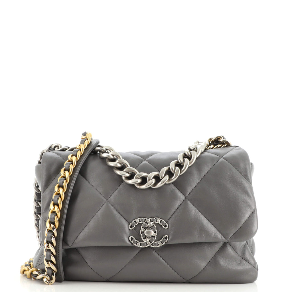 Chanel 19 Flap Bag Quilted Leather Large Gray 1824752