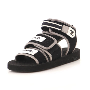 Chanel Women's Coco Velcro Strap Sandals Technical Fabric with Leather