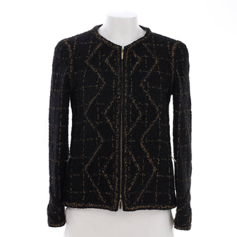 Chanel Women's Collarless Zip Up Jacket Tweed Blend