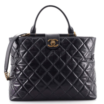 Chanel Gold Bar Tote Quilted Aged Calfskin Large