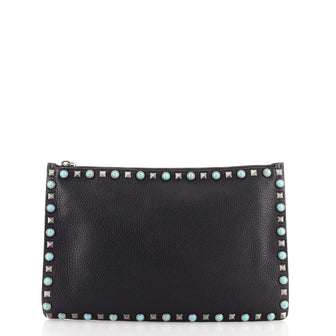 Valentino Garavani Rolling Rockstud Pouch Calfskin Large