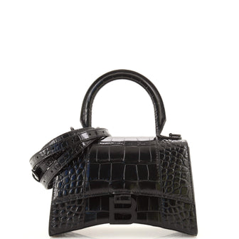 Balenciaga Hourglass Top Handle Bag Crocodile Embossed Leather XS