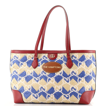 Gucci The Hamptons Ophidia Shopping Tote Straw Effect GG Raffia Medium