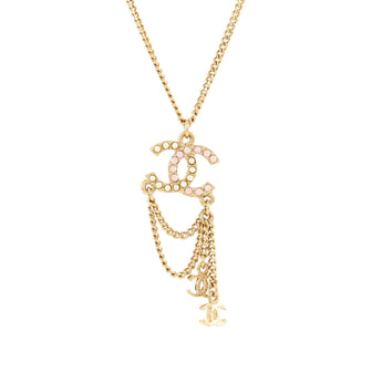 Chanel CC Charm Pendant Necklace Metal with Faux Pearls and Crystals