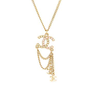 Chanel CC Charm Pendant Necklace Metal with Faux Pearls and Crystals